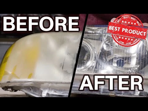 Before and after of headlight polishing showcasing improved clarity for winter car care.